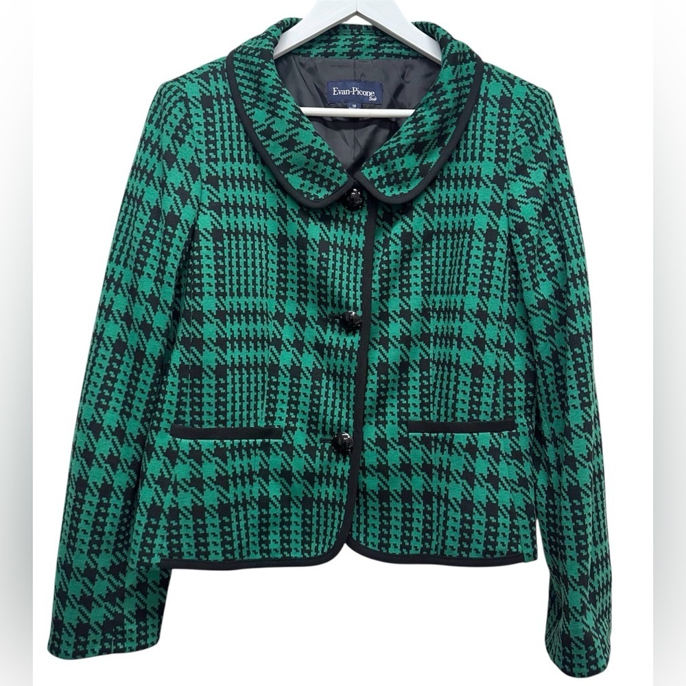 EVAN PICONE Vintage Houndstooth Preppy Chic Old Money Green Tweed Plaid Women 10